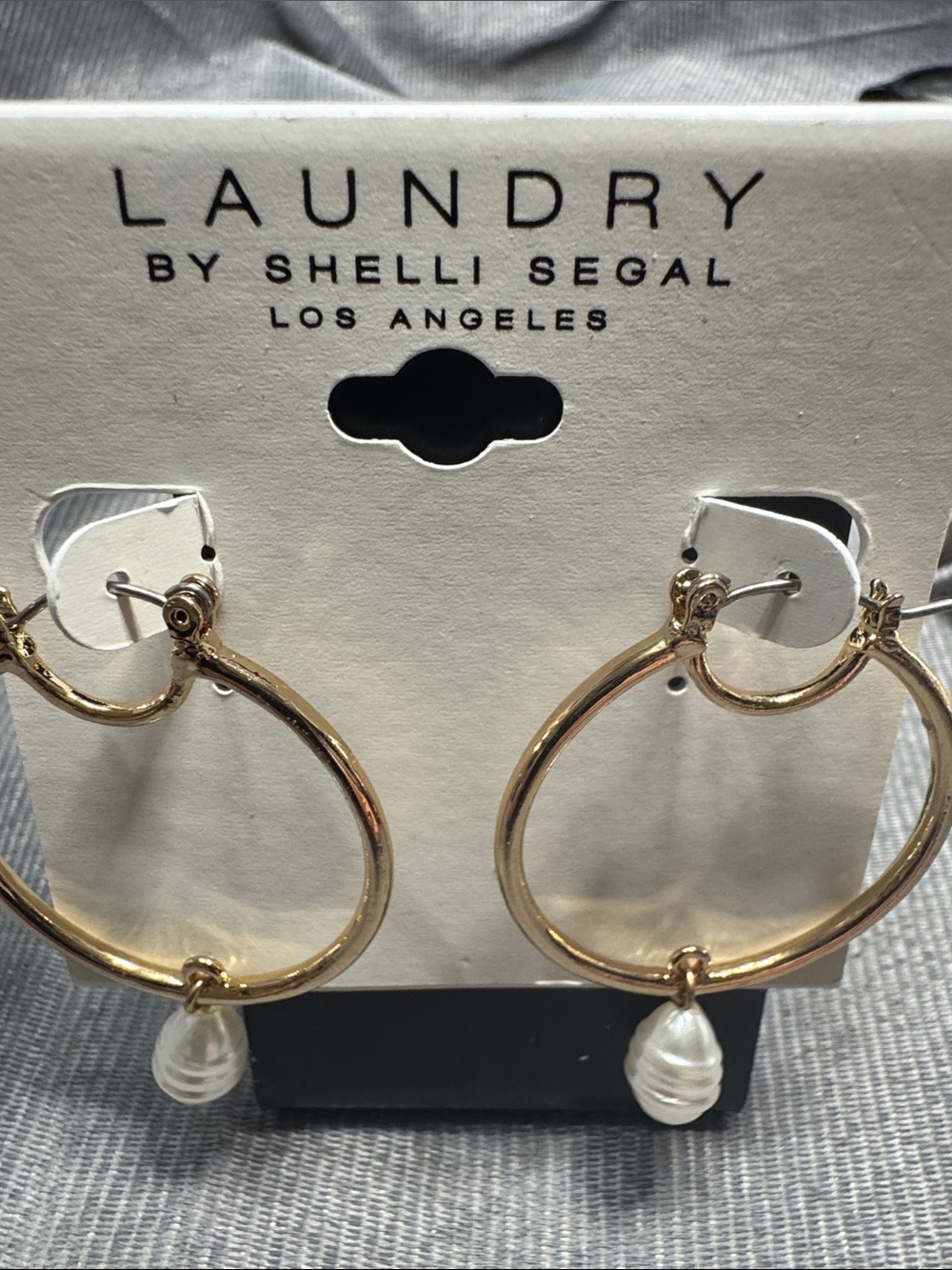 Laundry By Shelli Segal Gold Hoop Earrings with White Pearl Drops
